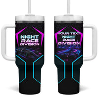 Personalized Night Race Division Tumbler With Handle Cyberpunk Racing Synthwave Motorsport Neon Graphic