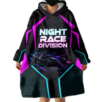 Personalized Night Race Division Wearable Blanket Hoodie Cyberpunk Racing Synthwave Motorsport Neon Graphic