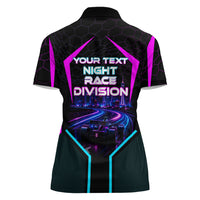 Personalized Night Race Division Women Polo Shirt Cyberpunk Racing Synthwave Motorsport Neon Graphic