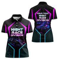 Personalized Night Race Division Women Polo Shirt Cyberpunk Racing Synthwave Motorsport Neon Graphic