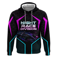 Personalized Night Race Division Zip Hoodie Cyberpunk Racing Synthwave Motorsport Neon Graphic