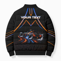 Personalized Night Race Division Motorsport Bomber Puffer Jacket Futuristic Neon Open Wheel Auto Racing