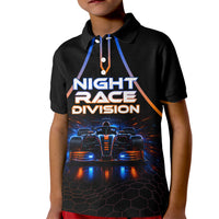 Personalized Night Race Division Motorsport Kid Polo Shirt Futuristic Neon Open Wheel Auto Racing
