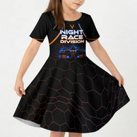 Personalized Night Race Division Motorsport Kid Short Sleeve Dress Futuristic Neon Open Wheel Auto Racing
