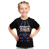 Personalized Night Race Division Motorsport Kid T Shirt Futuristic Neon Open Wheel Auto Racing