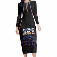 Personalized Night Race Division Motorsport Long Sleeve Bodycon Dress Futuristic Neon Open Wheel Auto Racing