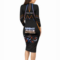 Personalized Night Race Division Motorsport Long Sleeve Bodycon Dress Futuristic Neon Open Wheel Auto Racing