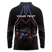 Personalized Night Race Division Motorsport Long Sleeve Polo Shirt Futuristic Neon Open Wheel Auto Racing