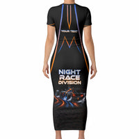 Personalized Night Race Division Motorsport Short Sleeve Bodycon Dress Futuristic Neon Open Wheel Auto Racing