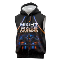 Personalized Night Race Division Motorsport Sleeveless Zip Hoodie Futuristic Neon Open Wheel Auto Racing