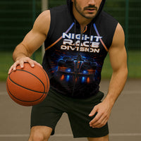 Personalized Night Race Division Motorsport Sleeveless Zip Hoodie Futuristic Neon Open Wheel Auto Racing