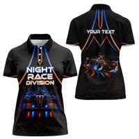 Personalized Night Race Division Motorsport Women Polo Shirt Futuristic Neon Open Wheel Auto Racing