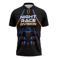 Personalized Night Race Division Motorsport Zipper Polo Shirt Futuristic Neon Open Wheel Auto Racing