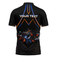 Personalized Night Race Division Motorsport Zipper Polo Shirt Futuristic Neon Open Wheel Auto Racing