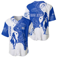 Uruguay Baseball Jersey with Gaucho Rider Illustration Blue White Swirl - Wonder Print Shop