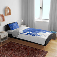 Uruguay Bedding Set with Gaucho Rider Illustration Blue White Swirl - Wonder Print Shop