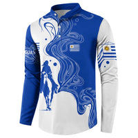 Uruguay Button Sweatshirt with Gaucho Rider Illustration Blue White Swirl - Wonder Print Shop
