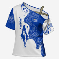 Uruguay Cross Shoulder Shirt with Gaucho Rider Illustration Blue White Swirl - Wonder Print Shop
