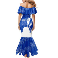 Uruguay Family Matching Mermaid Dress and Hawaiian Shirt with Gaucho Rider Illustration Blue White Swirl - Wonder Print Shop