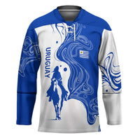 Uruguay Hockey Jersey with Gaucho Rider Illustration Blue White Swirl - Wonder Print Shop