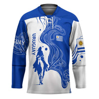 Uruguay Hockey Jersey with Gaucho Rider Illustration Blue White Swirl - Wonder Print Shop