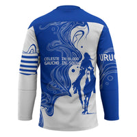 Uruguay Hockey Jersey with Gaucho Rider Illustration Blue White Swirl - Wonder Print Shop