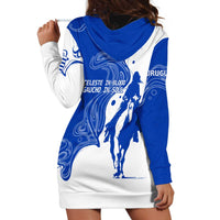 Uruguay Hoodie Dress with Gaucho Rider Illustration Blue White Swirl - Wonder Print Shop