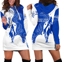Uruguay Hoodie Dress with Gaucho Rider Illustration Blue White Swirl - Wonder Print Shop
