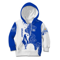 Uruguay Kid Hoodie with Gaucho Rider Illustration Blue White Swirl - Wonder Print Shop