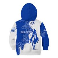 Uruguay Kid Hoodie with Gaucho Rider Illustration Blue White Swirl - Wonder Print Shop