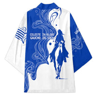 Uruguay Kimono with Gaucho Rider Illustration Blue White Swirl - Wonder Print Shop