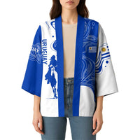 Uruguay Kimono with Gaucho Rider Illustration Blue White Swirl - Wonder Print Shop