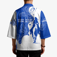 Uruguay Kimono with Gaucho Rider Illustration Blue White Swirl - Wonder Print Shop