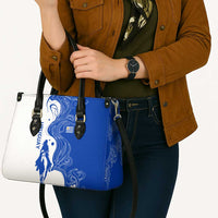 Uruguay Leather Bag with Gaucho Rider Illustration Blue White Swirl - Wonder Print Shop