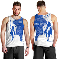 Uruguay Men Tank Top with Gaucho Rider Illustration Blue White Swirl - Wonder Print Shop