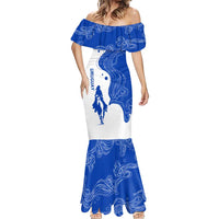 Uruguay Mermaid Dress with Gaucho Rider Illustration Blue White Swirl - Wonder Print Shop