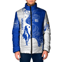 Uruguay Padded Jacket with Gaucho Rider Illustration Blue White Swirl - Wonder Print Shop