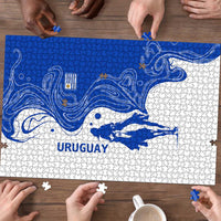 Uruguay Puzzle with Gaucho Rider Illustration Blue White Swirl - Wonder Print Shop
