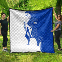 Uruguay Quilt with Gaucho Rider Illustration Blue White Swirl - Wonder Print Shop