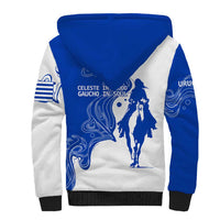 Uruguay Sherpa Hoodie with Gaucho Rider Illustration Blue White Swirl - Wonder Print Shop