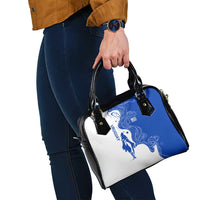 Uruguay Shoulder Handbag with Gaucho Rider Illustration Blue White Swirl - Wonder Print Shop