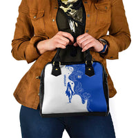 Uruguay Shoulder Handbag with Gaucho Rider Illustration Blue White Swirl - Wonder Print Shop