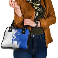 Uruguay Shoulder Handbag with Gaucho Rider Illustration Blue White Swirl - Wonder Print Shop