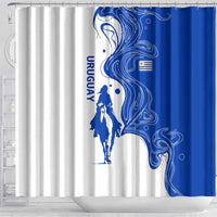 Uruguay Shower Curtain with Gaucho Rider Illustration Blue White Swirl - Wonder Print Shop