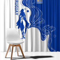 Uruguay Window Curtain with Gaucho Rider Illustration Blue White Swirl - Wonder Print Shop