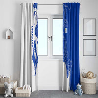 Uruguay Window Curtain with Gaucho Rider Illustration Blue White Swirl - Wonder Print Shop