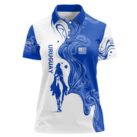 Uruguay Women Polo Shirt with Gaucho Rider Illustration Blue White Swirl - Wonder Print Shop