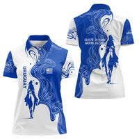 Uruguay Women Polo Shirt with Gaucho Rider Illustration Blue White Swirl - Wonder Print Shop
