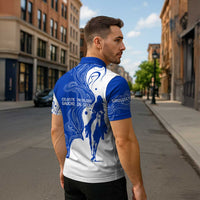 Uruguay Zipper Polo Shirt with Gaucho Rider Illustration Blue White Swirl - Wonder Print Shop