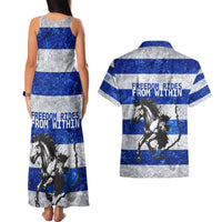 Uruguay Couples Matching Tank Maxi Dress and Hawaiian Shirt with Wild Horse Illustration Blue Gray Striped - Wonder Print Shop